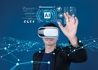 Human interact with AI artificial intelligence brain processor in concept of AI artificial