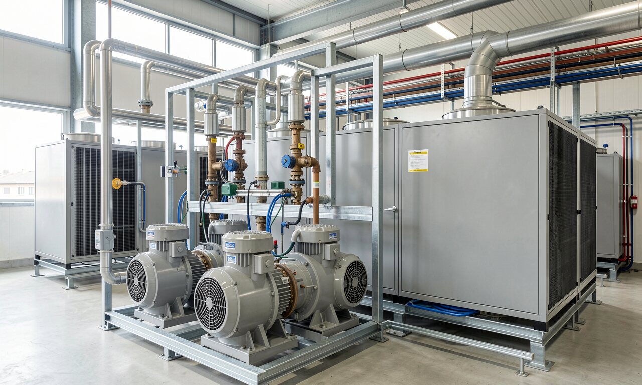 Gewerbliche Kälteanlage mit Kompressoren und Rückkühlern auf dem Dach