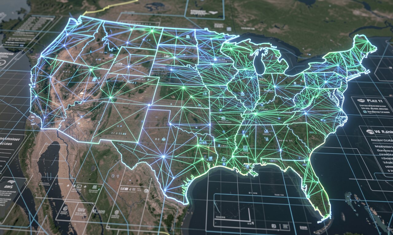 AWS Rainier Mississippi Campus Canton – Konzept-Illustration eines modernen KI-Rechenzentrums