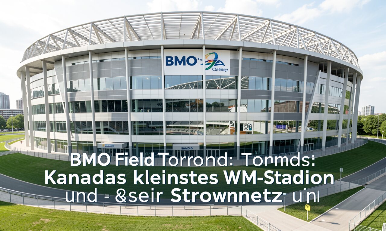 BMO Field Toronto bei Flutlicht mit dem Skyline-Panorama der Stadt im Hintergrund — Konzept-Illustration