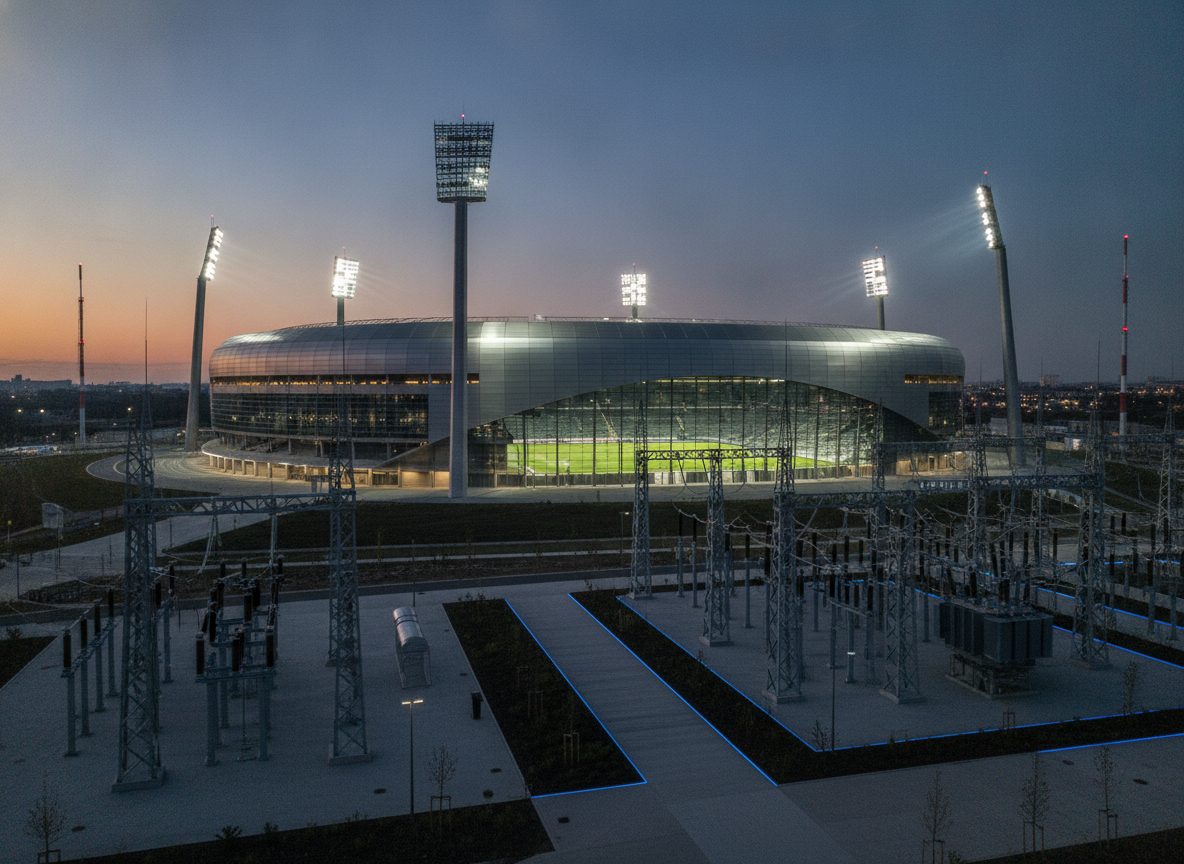 Großes Fußballstadion bei Dämmerung — Illustration