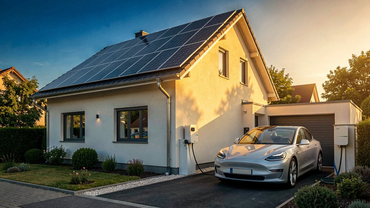 Haus mit PV und Wärmepumpe