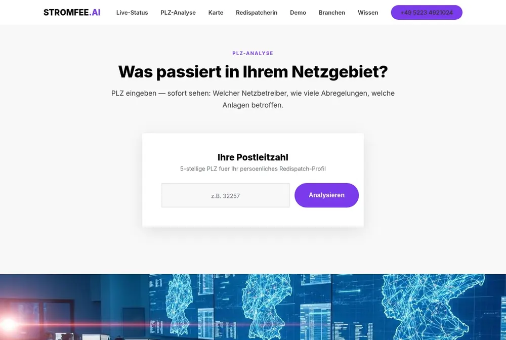 PLZ-Analyse: Postleitzahl eingeben und Abregelungen im eigenen Netzgebiet sehen