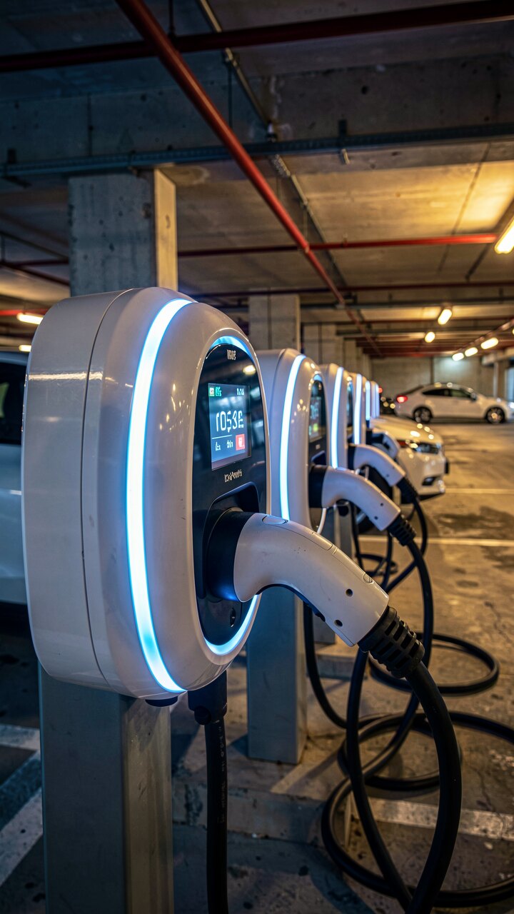 EV-Ladeinfrastruktur (Parkhaus) — Konzept-Illustration